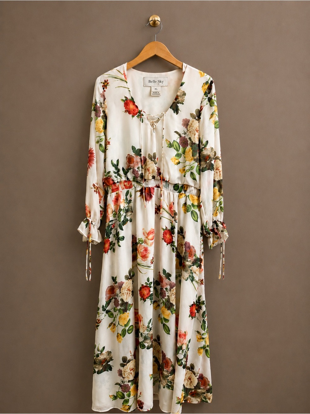 Belle Sky Floral Maxi Dress XL Boho Cottagecore Long Sleeve